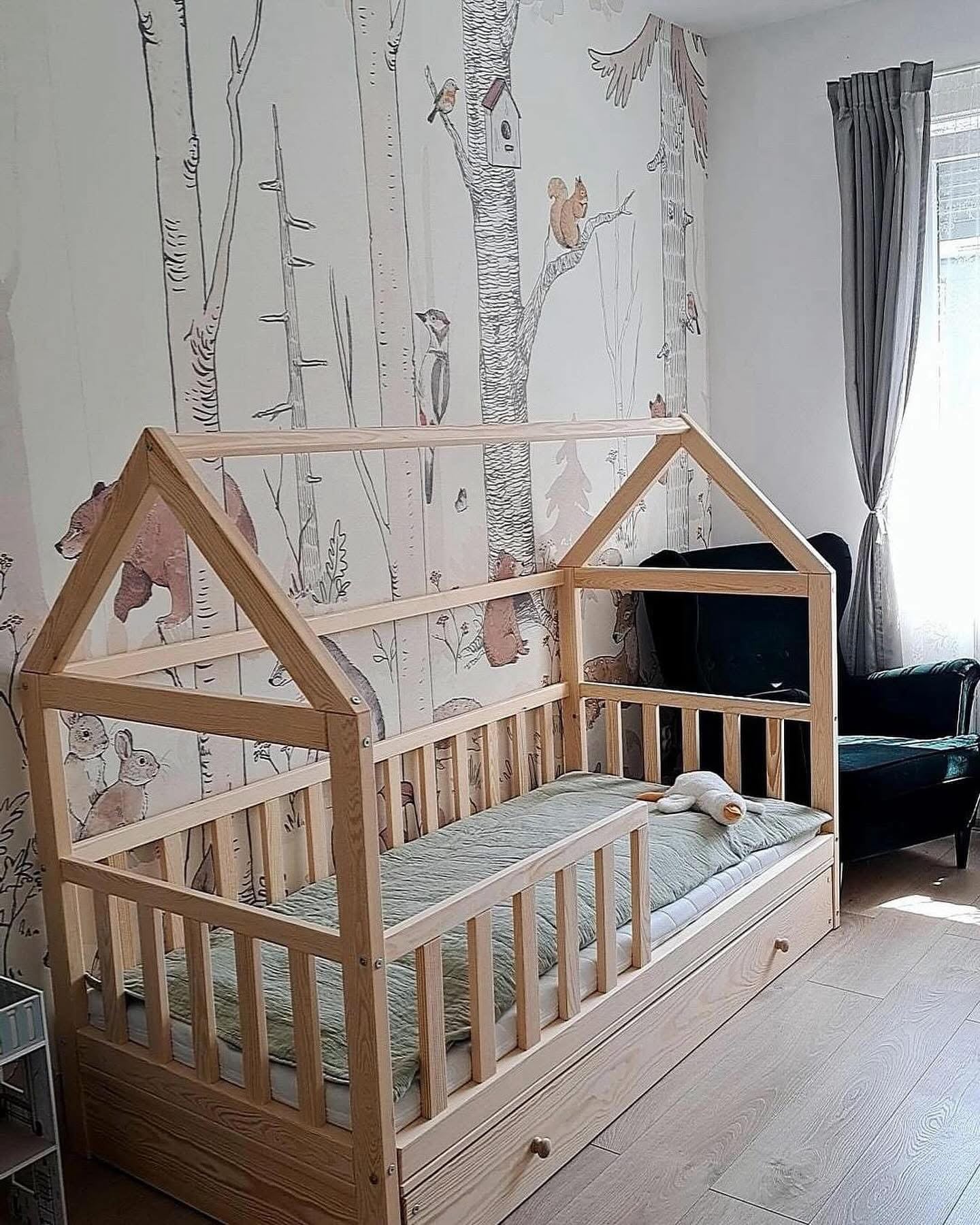 Łóżko domek naturalne z szufladą
